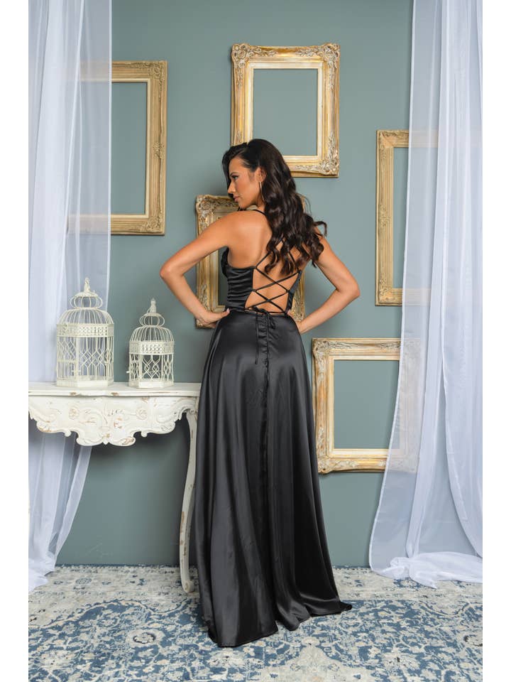 RICARICA INC. - Wholesale Gown - Women's - 9563-SOLID COLOR SATIN MAXI DRESS