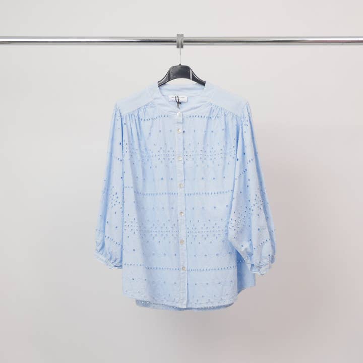 Mandarin collar blouse with English embroidery cotton MJ60244 for wholesale by Cecile Wang