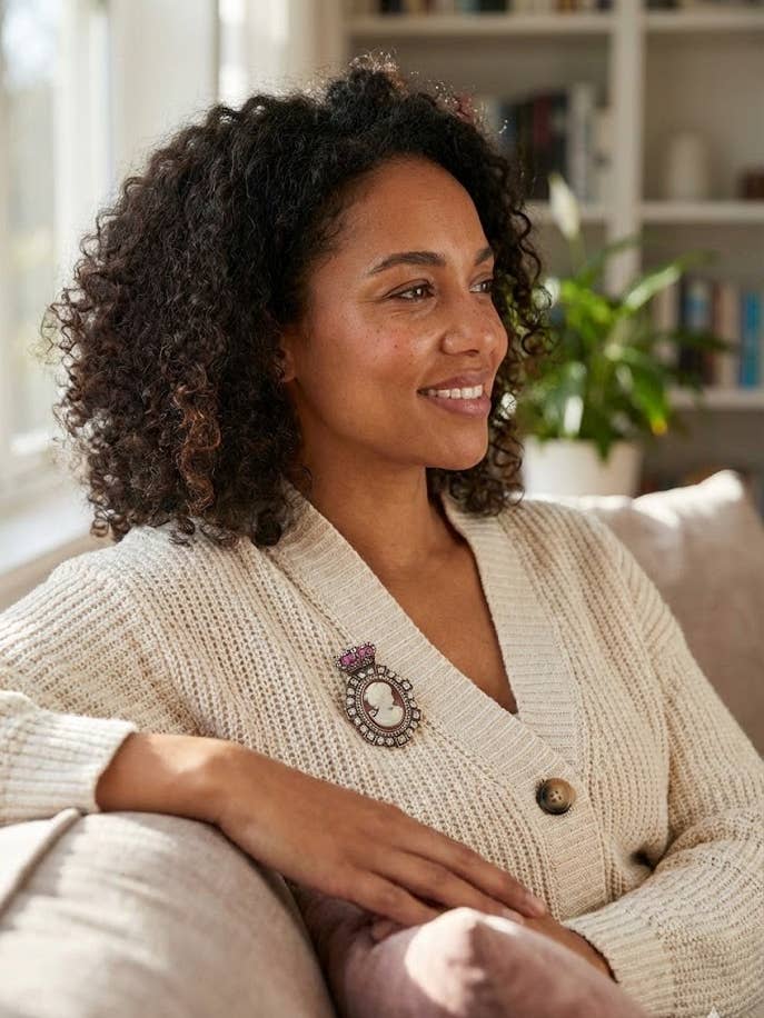 Cameo Crown Crystal Diamante Brooch for wholesale by Oceanic Jewellers - Majique London