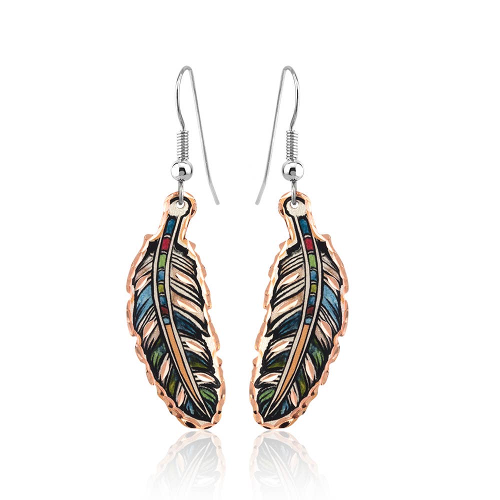 COPPER ARTS INC. - Wholesale Dangle Earrings - CA Y 03 Handcrafted Copper Feather Earrings