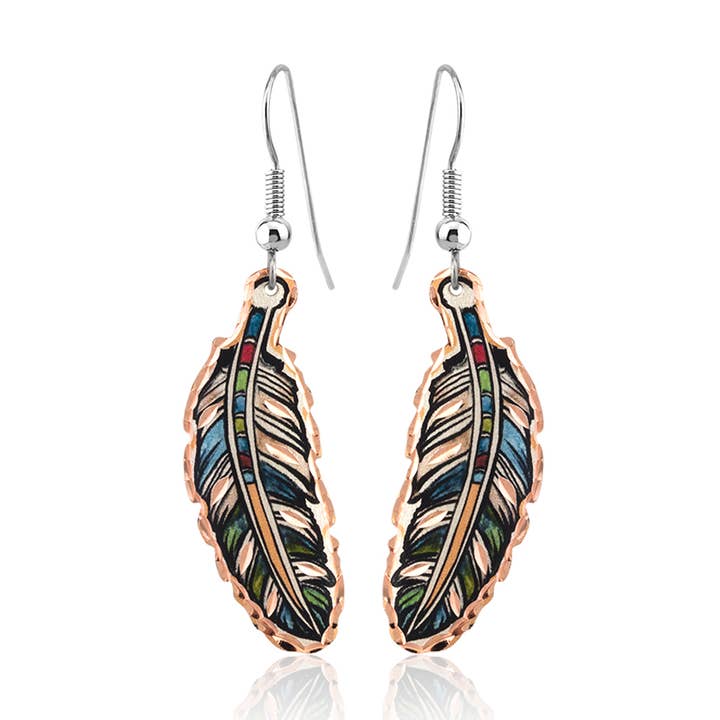 COPPER ARTS INC. - Wholesale Hangende/ronde oorbellen - CA Y 03 Handgemaakte oorbellen met koperen veren0