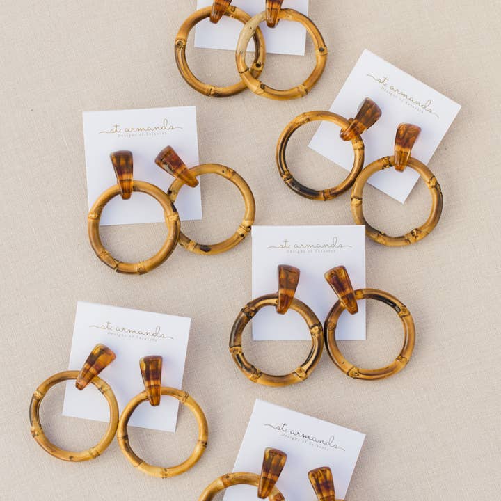 St Armands Designs of Sarasota - Wholesale Dangle Earrings - Dark Brown Bamboo Statement Drop Earrings