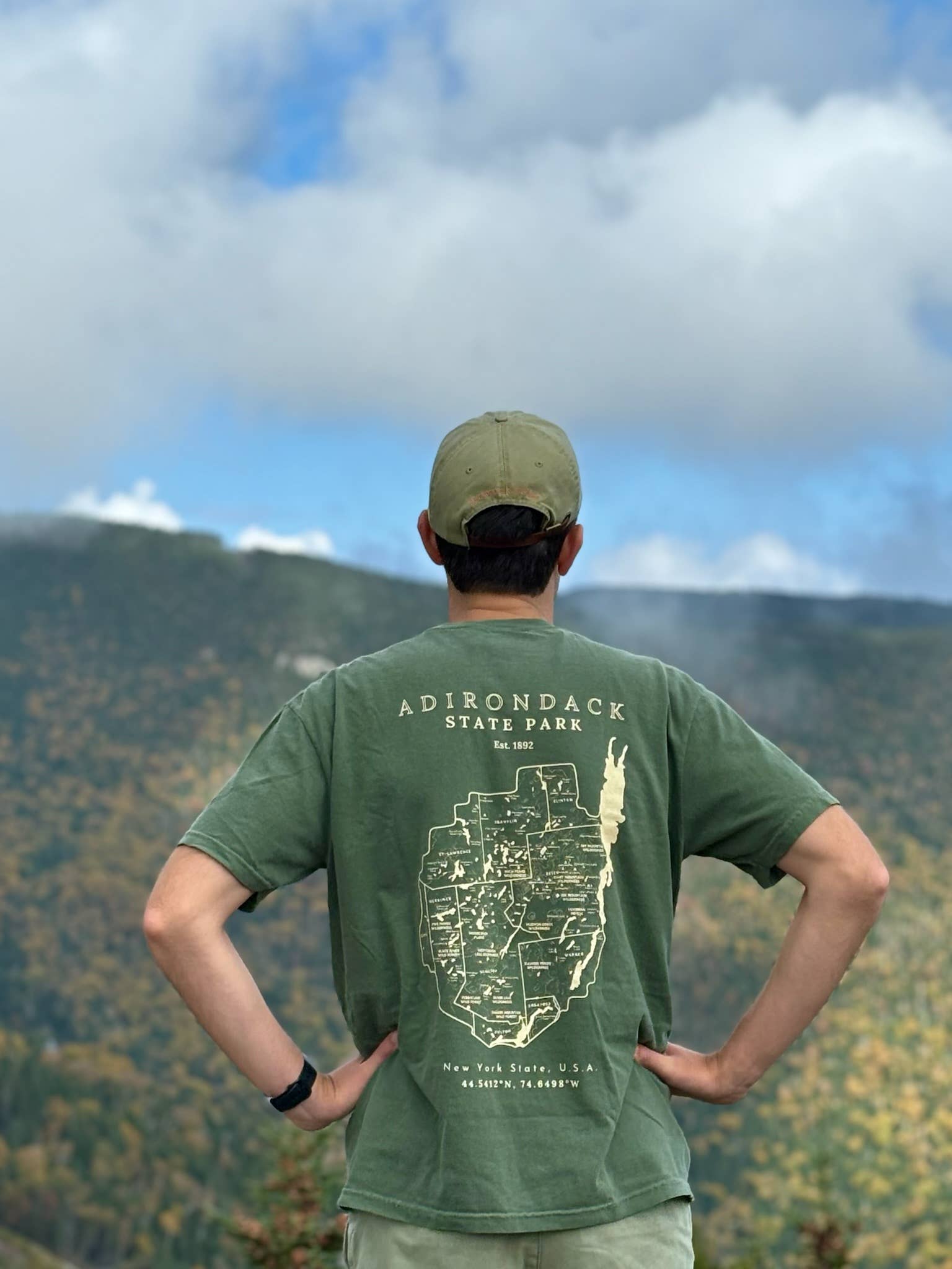 Just Wandering Co. - Wholesale Screen Printed T-Shirt - Unisex - Adirondack Park Map Short Sleeve Shirt | Plattsburgh, New Yo12