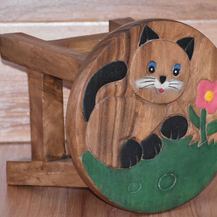 Kids Chair Wooden Stool Animal CAT Theme Children’s Chair and Toddlers Stepping Stool Model 2 for wholesale by funyards