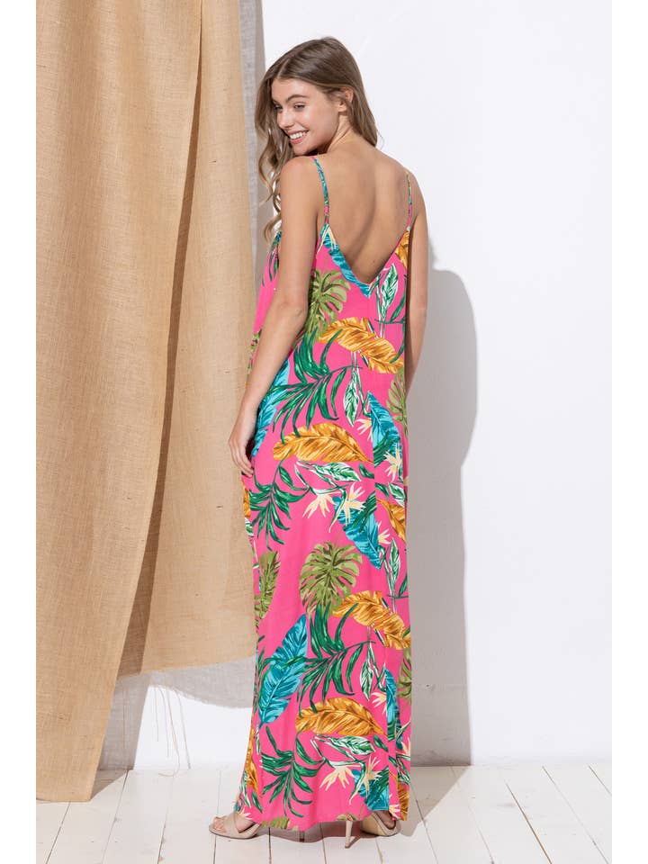 Bloidy - Wholesale Dress - Women's - Palm Leaf Tropical Floral Print Maxi Dress - C96762