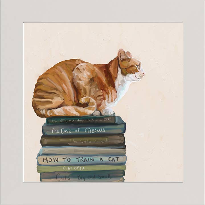 Cathy Walters Art - Wholesale Art Print - Cat on Books 1 Happy Square™