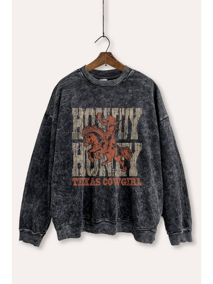 FELPA GRAFICA TEXAS COWGIRL LAVAGGIO MINERALE per la vendita all'ingrosso da parte di PINK NABI