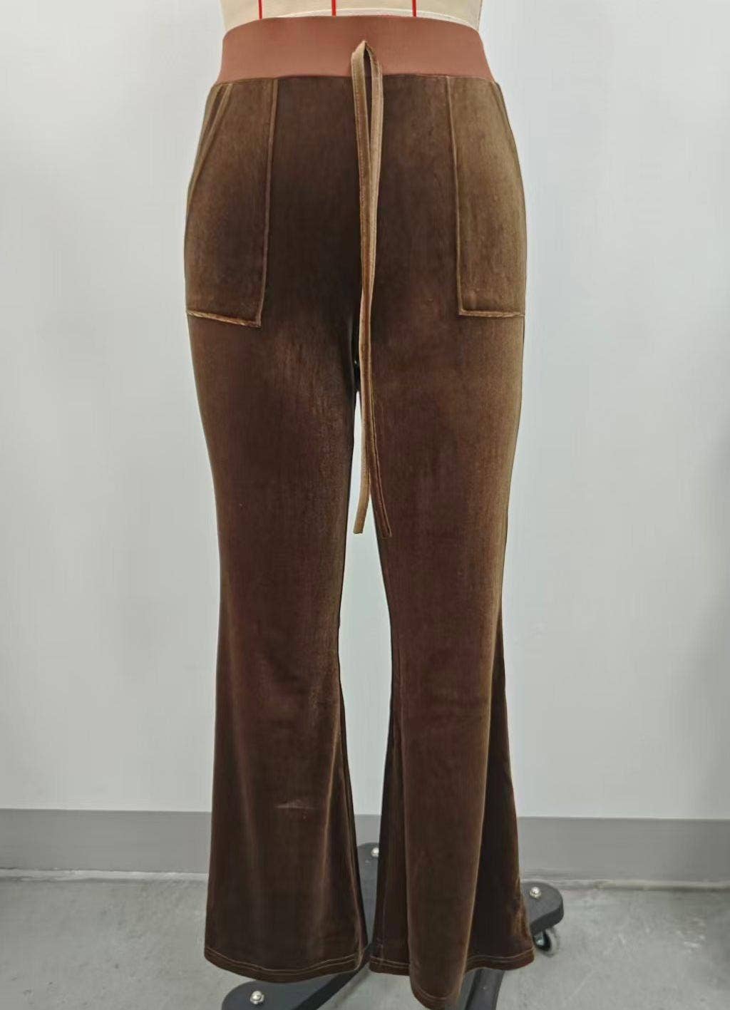 HIDDENBRAND - Wholesale Pants - Women's - Fall vintage elastic waist velvet flare pants7