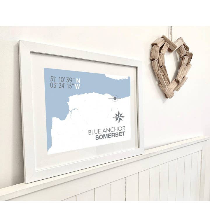 Blue Anchor Coastal Map Print for wholesale by SeaKisses