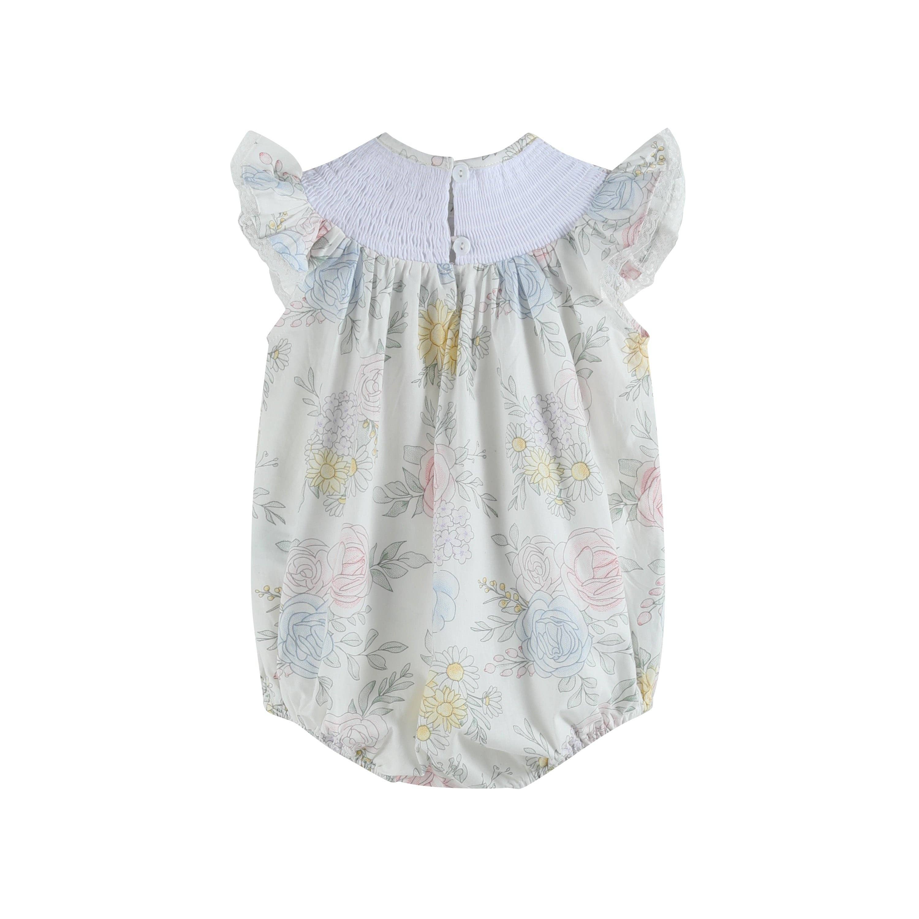 Lil Cactus - Wholesale Bodysuit (Non-Footed) - Baby - Bouquet Floral Smocked Flutter Romper1