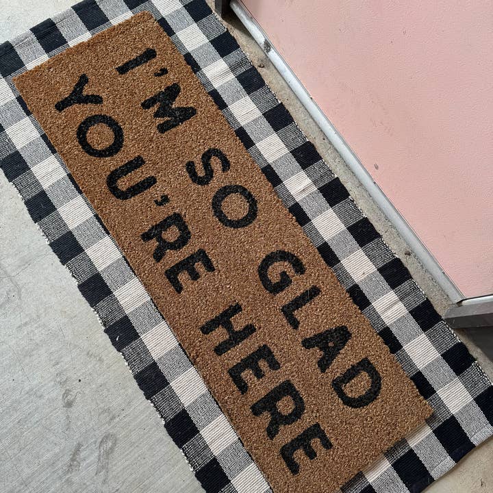 Modern Burlap – Engroshandel Dørmåtte – XL Dørmåtte - Jeg er så glad for du er her (Ny længde)1