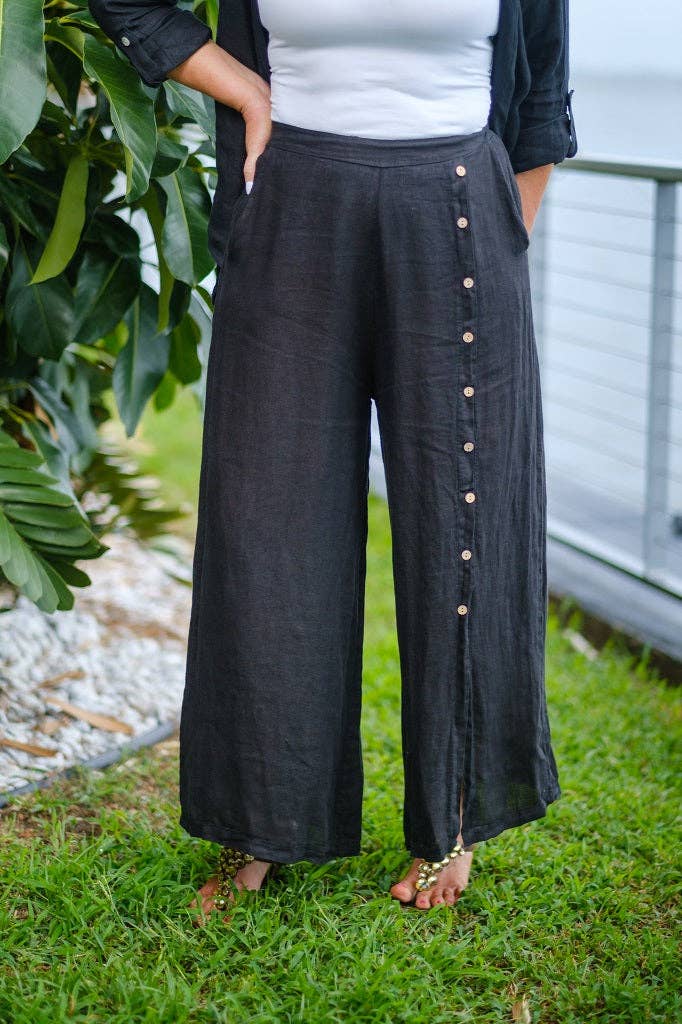 TINA Stephens Italy/Tees By Tina - Vente Pantalon – femme - Pantalon en lin à boutons Gracelynn (PL135)5