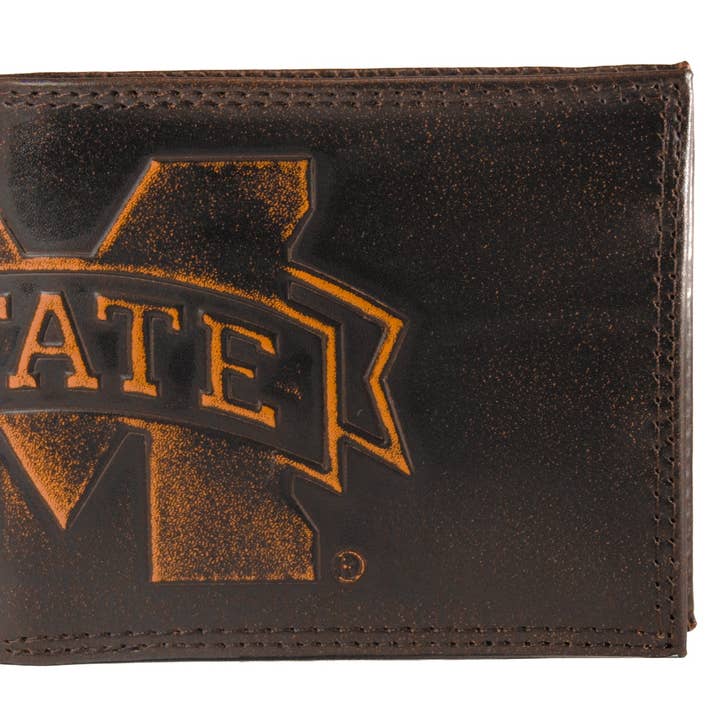 Mississippi State Bulldogs Burnished Leather Bifold Wallet for wholesale by Zep-Pro