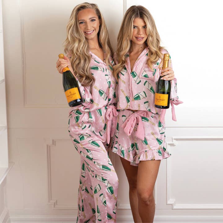 8 Oak Lane - Wholesale Sleepwear Set - Women's - Champagne Dot Satin Ruffle Short PJ Set3