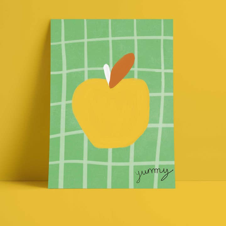 Yummy Apple Print - Impression artistique verte et jaune pour la vente par Orla and the Gang