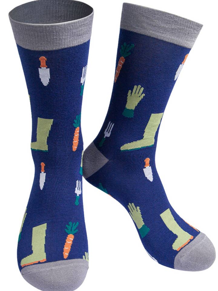 Mens Bamboo Socks Gardening Novelty Socks Tools Navy Blue for wholesale by Sock Talk