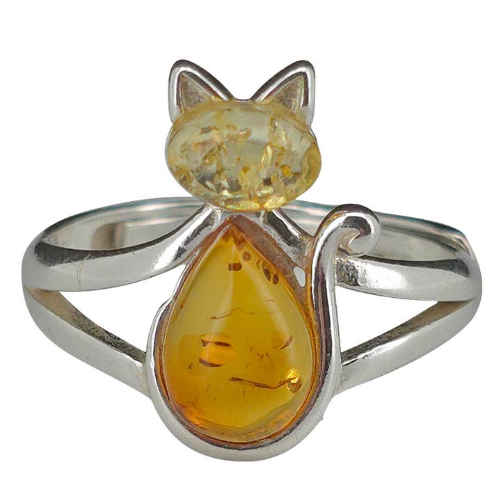 Amberman - Wholesale Multi-Stone Ring - Multicolor Amber Sterling Silver Adjustable Cat Ring