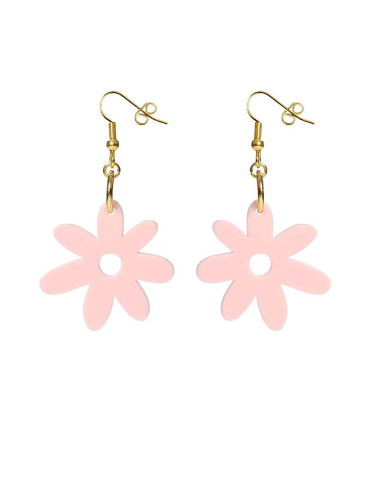 Boucles d'oreilles créoles à crochet simple en acrylique Flower Power, rose pâle pour la vente par Kam Creates