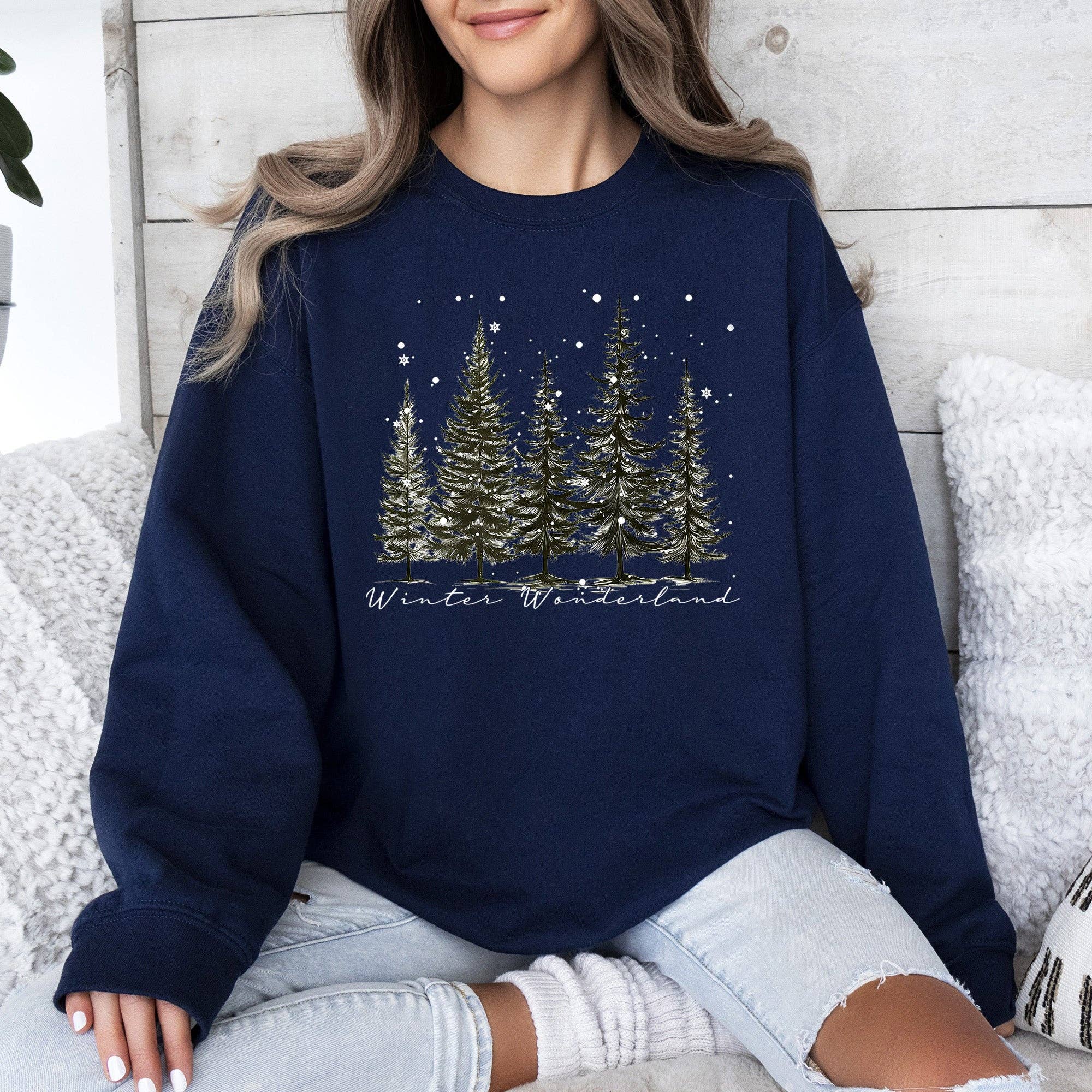 Refinery Number One LLC - Vente Sweat-shirt à imprimés – unisexe - Hiver Merveilleux, Sapins de Noël, Sweat à Neige6