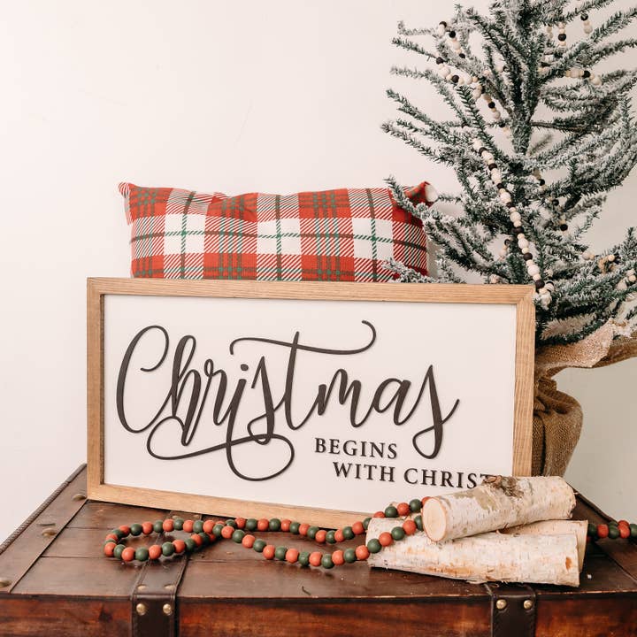 Nail and Hook Laser Cut Home Decor - Wholesale Sign - Christmas Begins With Christ I 11x21 I Wood Sign