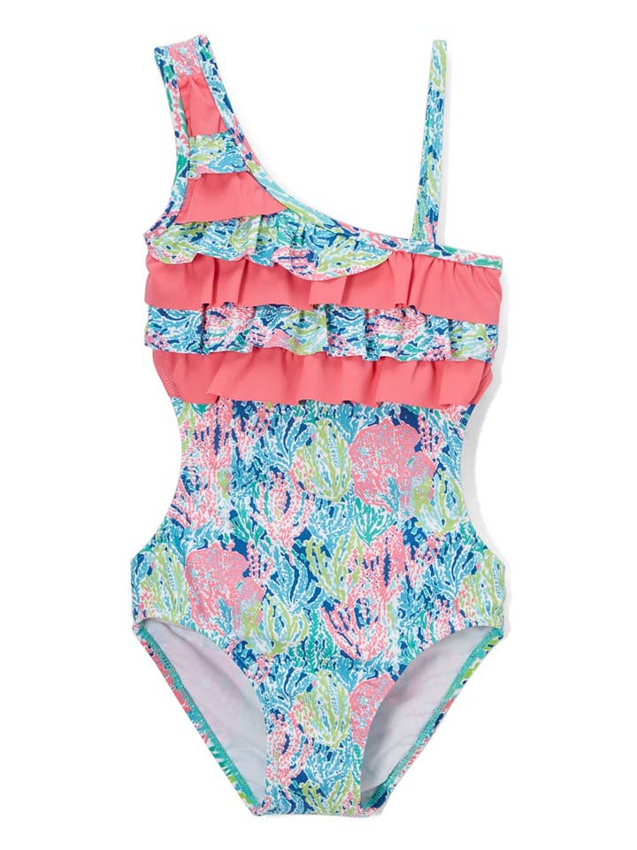 Barn Enaxlad Volangmönstrad Baddräkt i Ett Stycke för wholesale av Envya