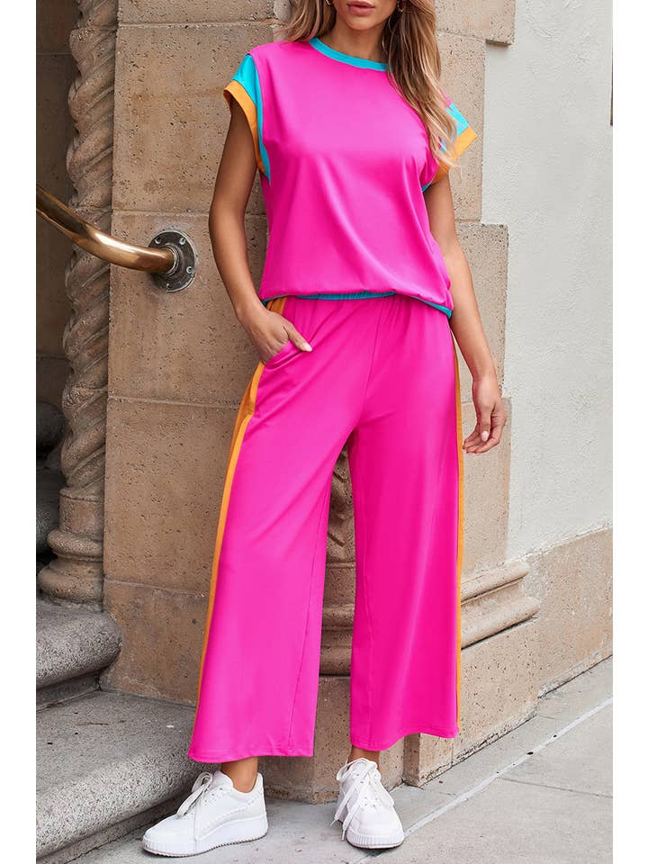 Aapparella - Wholesale Lounge Set - Women's - Women Casual Color Block Detail Two-piece Outfit | S-XL