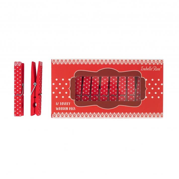 Träpinnar set prickig röd 12 st i låda Isabelle Rose för wholesale av Isabelle Rose