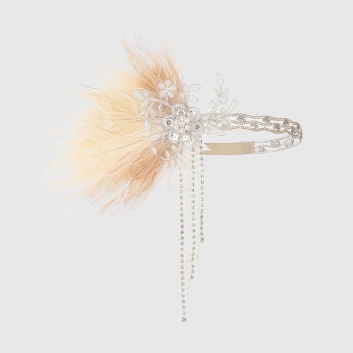 Peach Blossom Rhinestone Chain Floral Flapper Headband for wholesale on Faire0