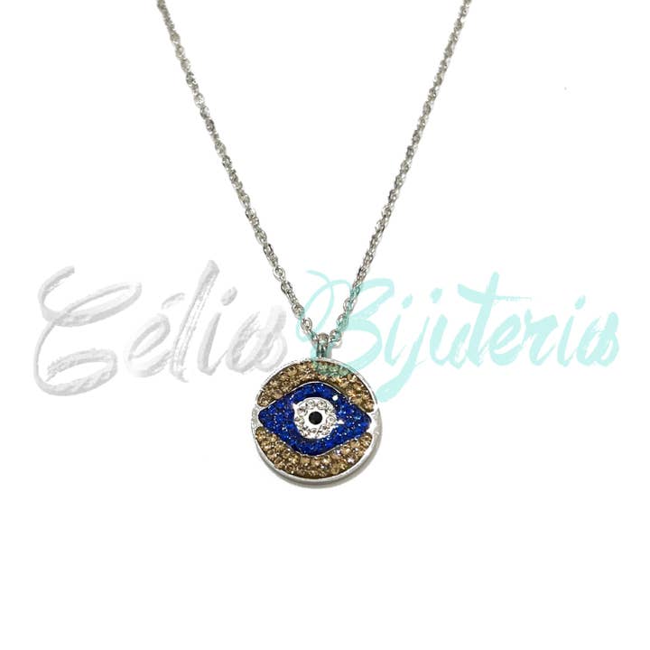 Celli Biju - Wholesale Bib Necklace - Steel Necklace - Turkish eye with rhinestones