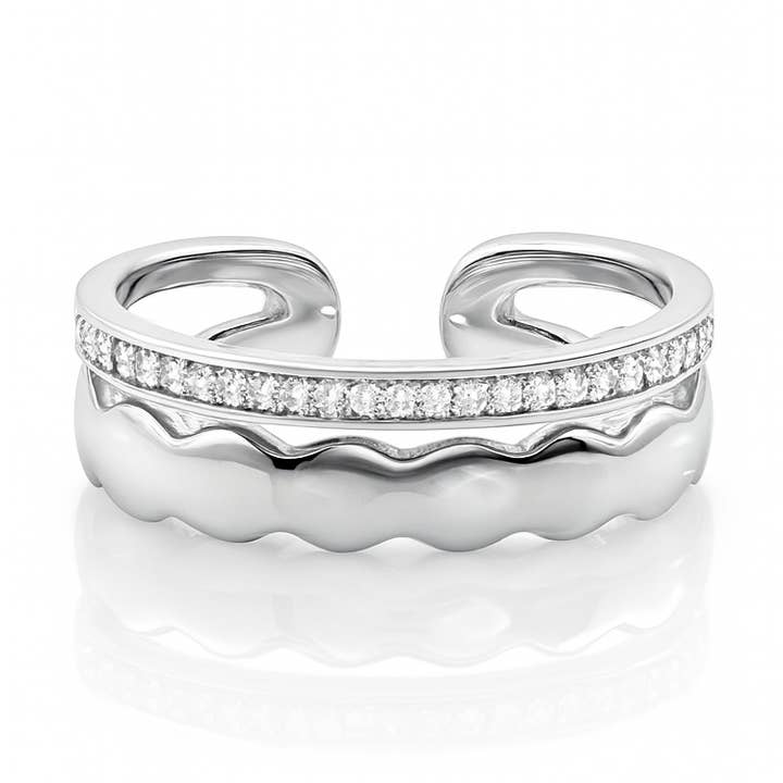 Justerbar vågformad ring med rodiumplätering och kubisk zirkonia, 6 mm för wholesale av Sedy Jewelry