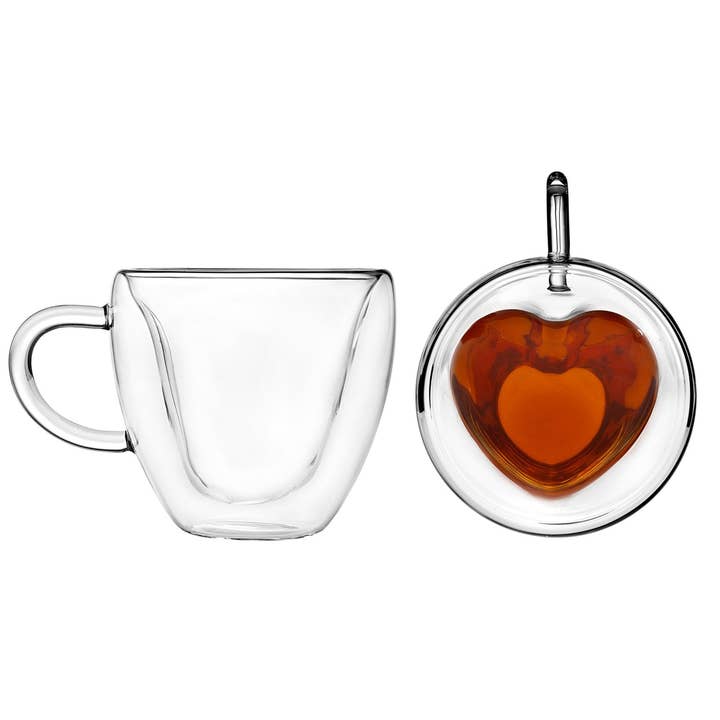 Godinger - Wholesale Coffee Mug - Coffee Double Wall Heart Mug, Set of 2