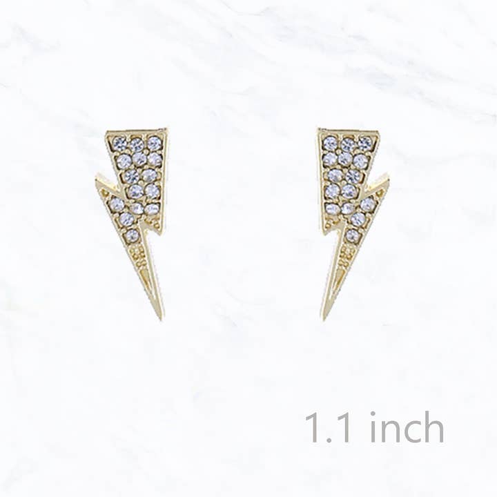 Suzie Q USA - Wholesale Stud/Post Earrings - 1.1" Lightning Bolt with Rhinestone Post Earrings