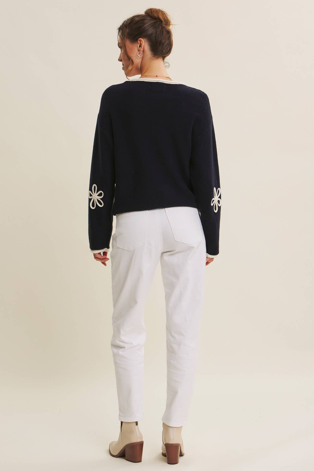 in february - Wholesale Knit Sweater - Women's - EFFORTLESS COMFORT CONTRAST FLORAL APPLIQUE SOFT SWEATER27