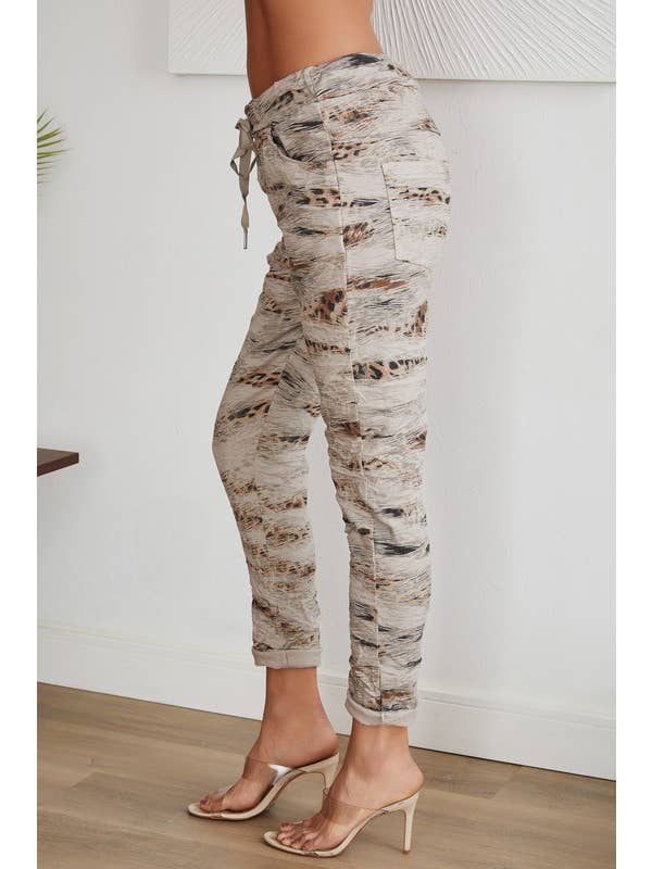 CREVICE LEOPARD PRINT CRINKLE JOGGERS (6175-CREVICELEO) for wholesale on Faire1