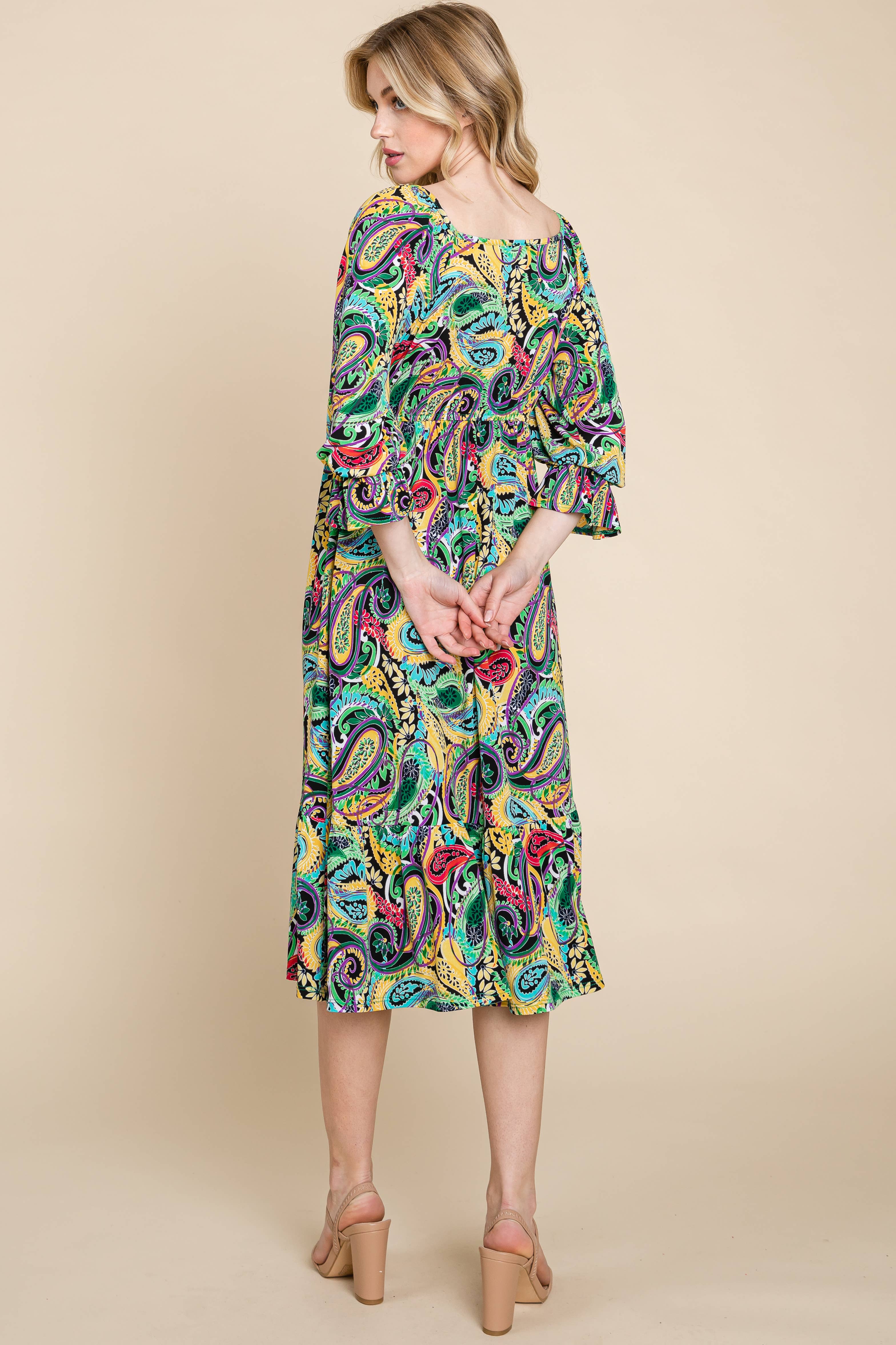 Green Purple ETK-8978-PL Plus Size ITY Print Tiered Square-Neck Dress for wholesale on Faire4