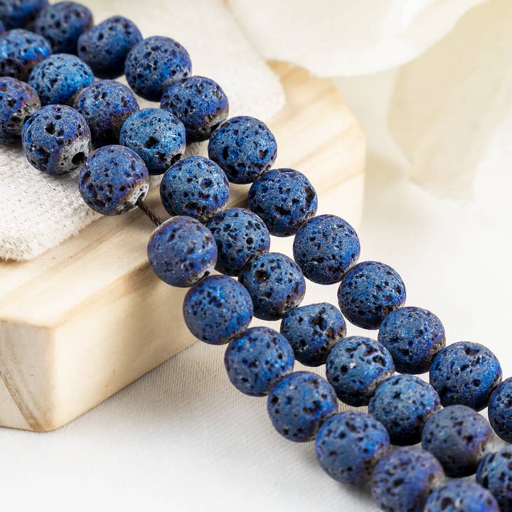 Soothing Crystals Beads - Wholesale Beads - Round Beads | Titanium Blue Lava Beads | Volcanic Gemstone9