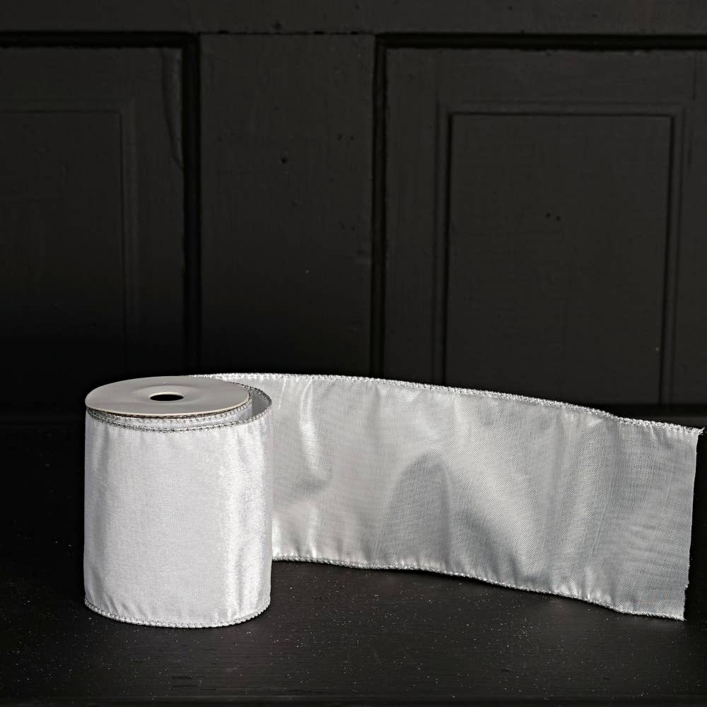 Holiday Depot Inc. - Wholesale Ribbon - Gift Wrapping - R32982-Wired Ribbon-Platinum Velvet w. Silver Back (4inW)1