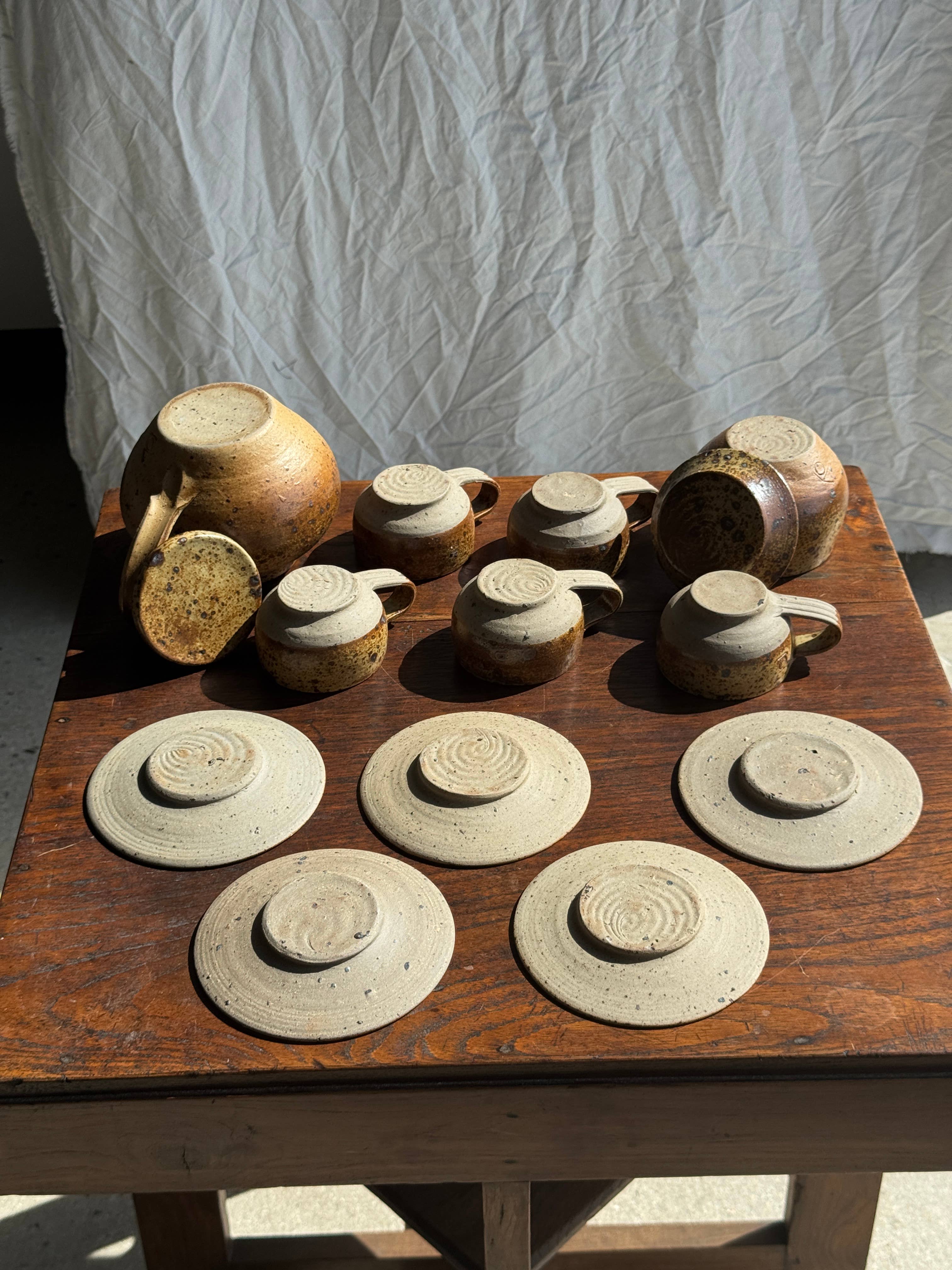brown Small stoneware tea set with teapot, cups, sugar bowl for wholesale on Faire17