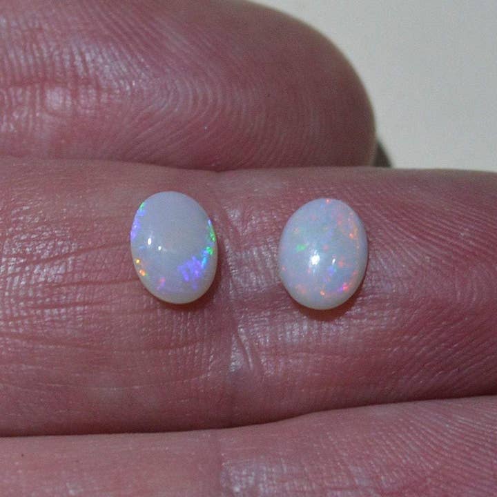 Pair of Loose Australian Opal Cabochons, Oval 7x5 for wholesale by OlliesOpals