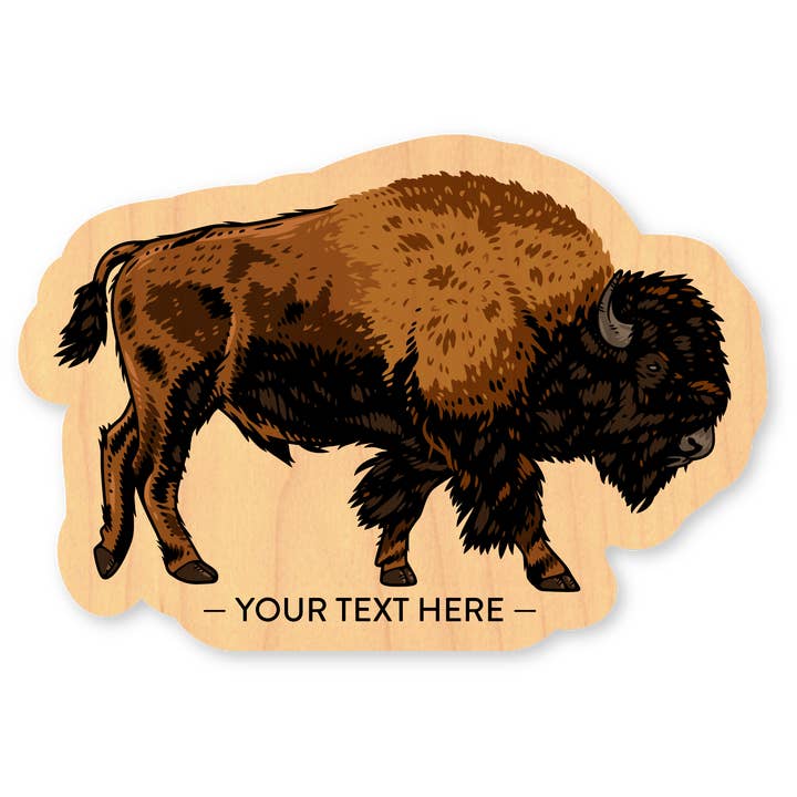 Mini Wood Sticker - Lifelike Buffalo Bison w/ Text for wholesale by Morris Magnets