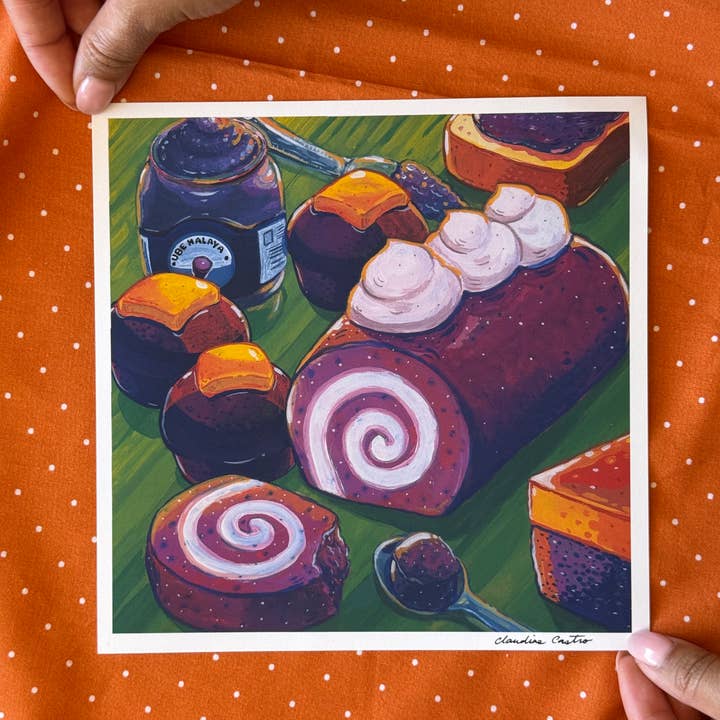 Claudine Castro Art - Wholesale Art Print - Ube Spread Dessert Art Print 8x8 inches, Filipino food art