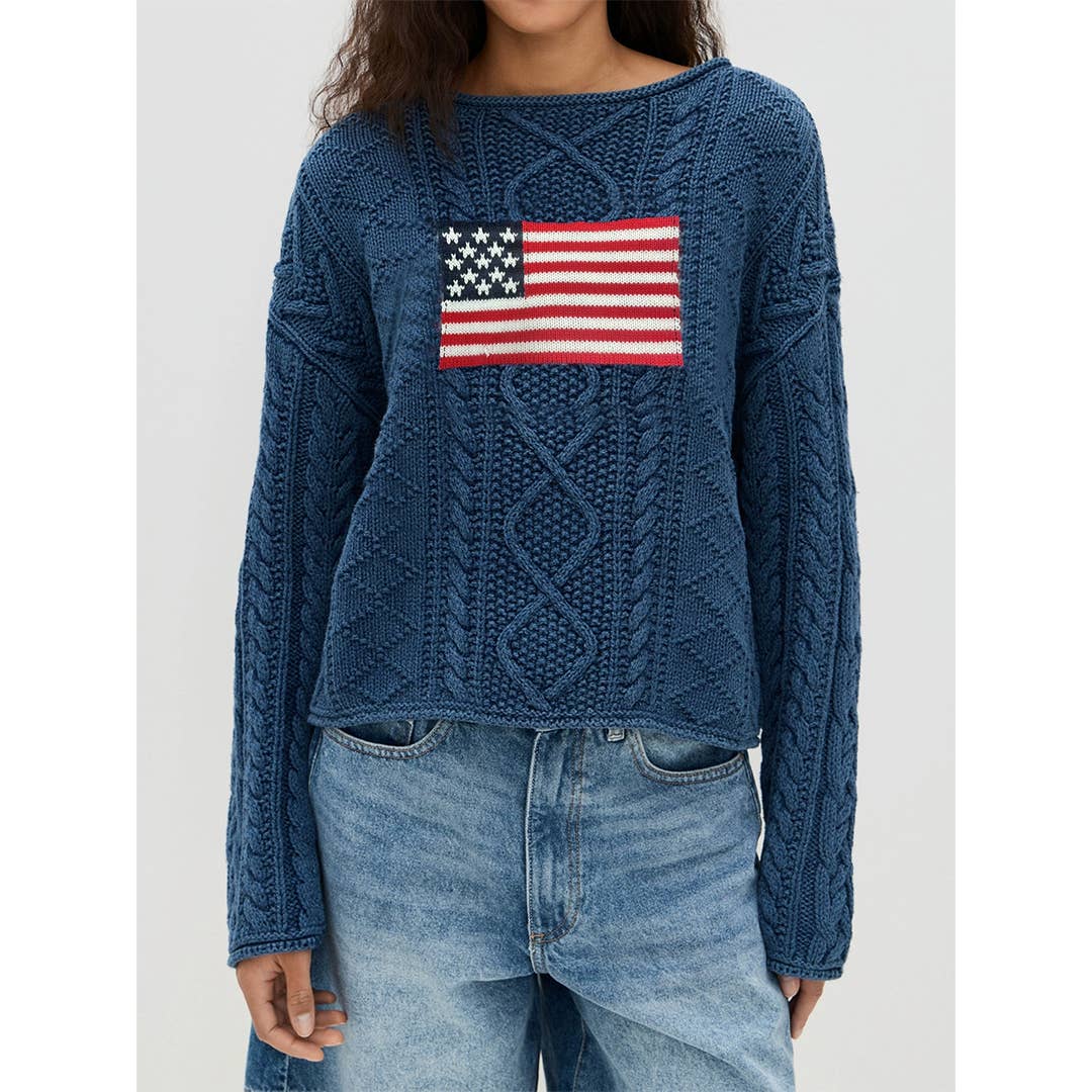 Marina Militare Maglione Vintage a Maglia Bandiera Americana Top Versatile MMY304 in vendita all'ingrosso su Faire