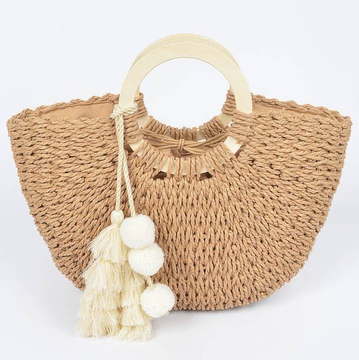 Woven Cotton Wood Handle Tote Bag for wholesale by CC Wholesale Clothing