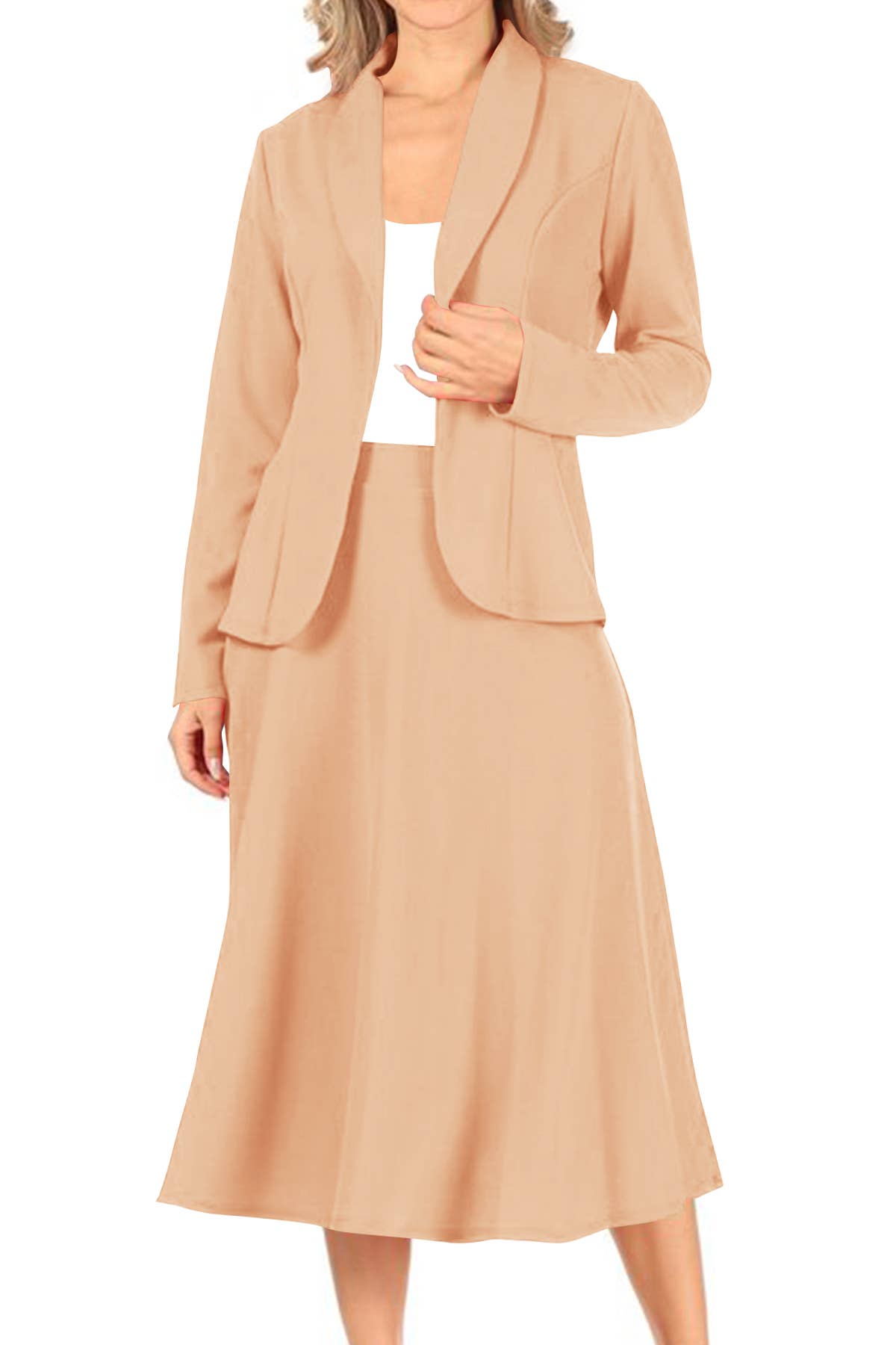 MOA COLLECTION - Wholesale Top & Skirt Set - Women's - Women's Two Piece Casual Blazer Relaxed A-Line Midi Skirt12