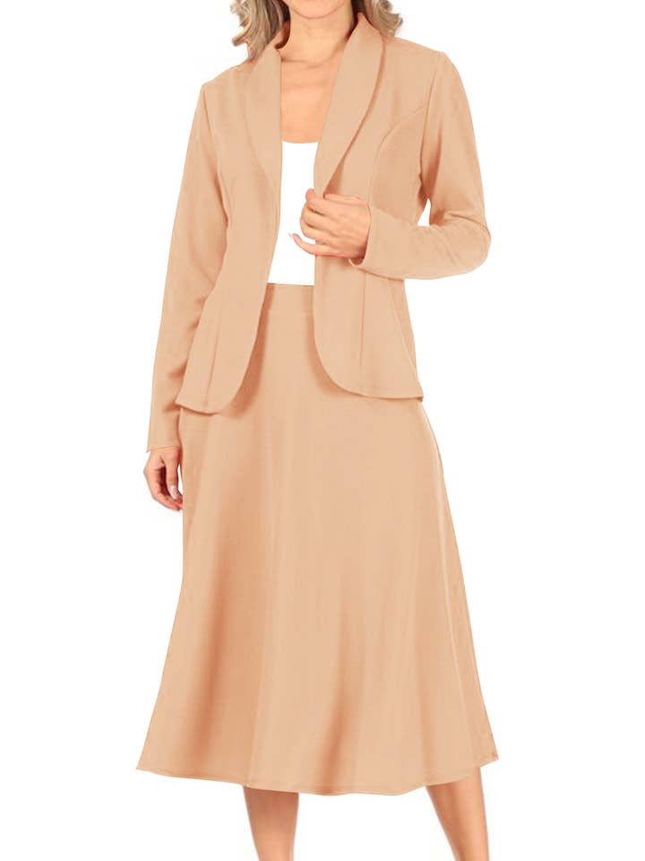 MOA COLLECTION - Wholesale Top & Skirt Set - Women's - Women's Two Piece Casual Blazer Relaxed A-Line Midi Skirt12