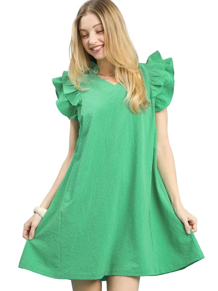 Robe droite à volants en seersucker Umgee pour la vente par Garden Naked