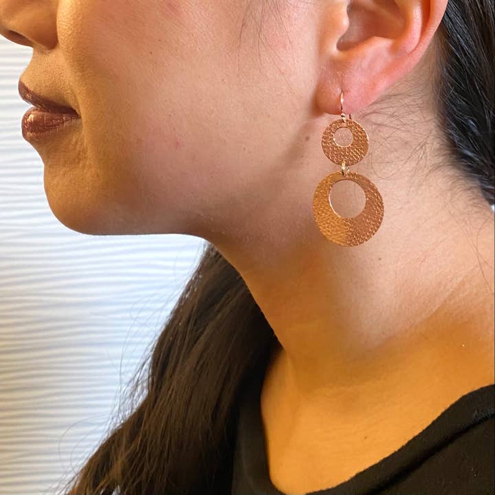 SOLAR Simple Double Circle Metal Dangle Earrings for wholesale by Chick Boss LLC