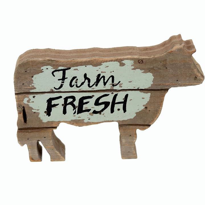Farm Fresh Wood Cow Tabletop Decor 9.5 x 1.25 x 6.25 inches for wholesale by Paris Loft Inc