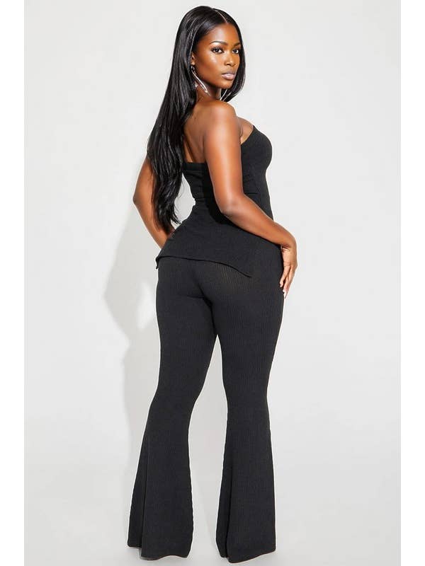 5besties inc - Wholesale Top & Pant Set (NOT Loungewear) - Women's - Rib Knit Tube Top and Flare Pants Set