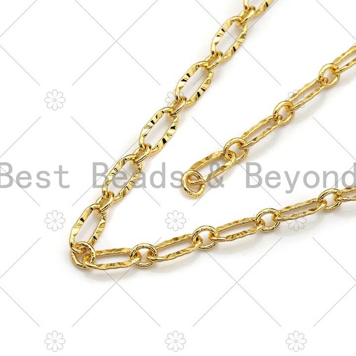 BestBeads&Beyond - Wholesale Link & Chain Necklace - 4mm Gold Flat Oval Linked Chain by Yard, Dainty Delicate Oval Link Chain, Gold Plated Brass Chain, Wholesale Chain, sku#LK1242